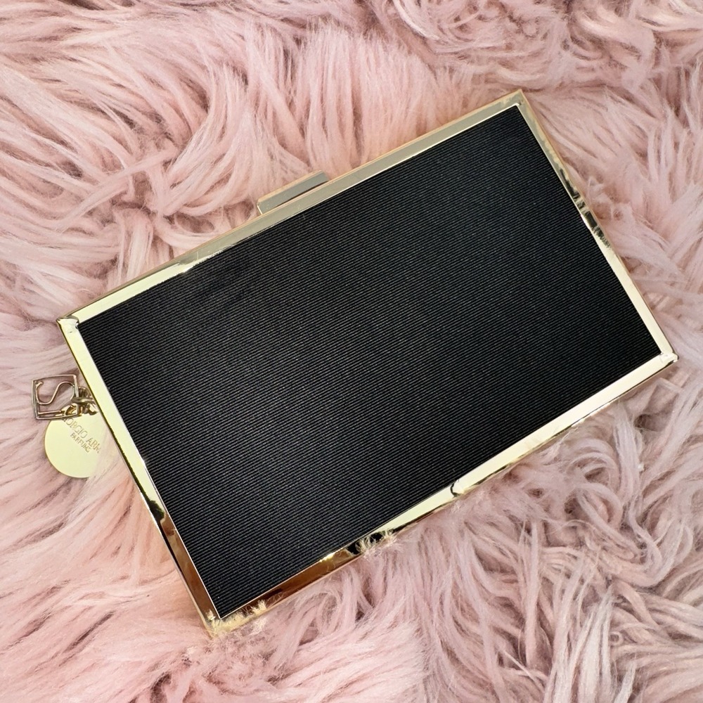 GIORGIO ARMANI PARFUMS Hard Case Box Clutch Bag Black Gold Logo